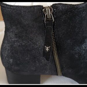 Trask Vivian Black Metallic Suede Bootie